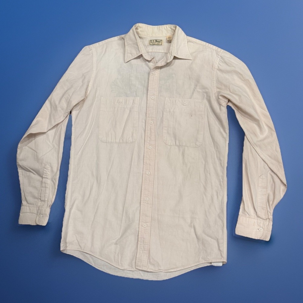 Vtg 70s L.L Bean Cotton Safari Button Up Men Size M Cream Nature Hiking Outdoors